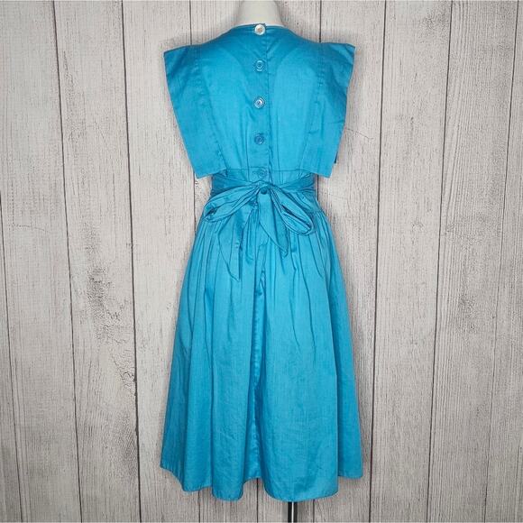 VTG Bright Blue Pinafore Fit & Flare Midi Dress - Picture 4 of 5